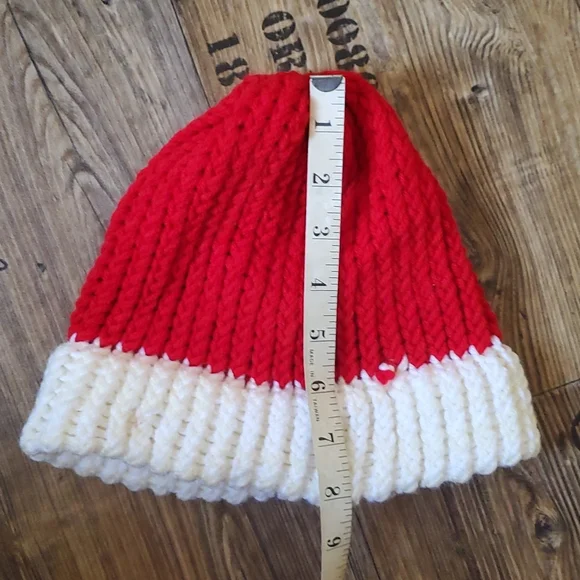 Handmade, crocheted, beanie, red & white , unisex, hat, one size fits most - Picture 6 of 6